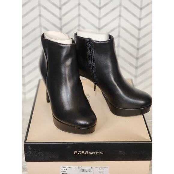 BCBGeneration Jeanne Platform Booties for Women – Black Boots with Side Zipper - Picture 1 of 8